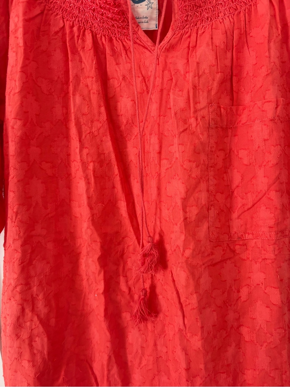 Anthropologie Mermaid Textured Cotton Red flowy peasant dress size large - Picture 5 of 10
